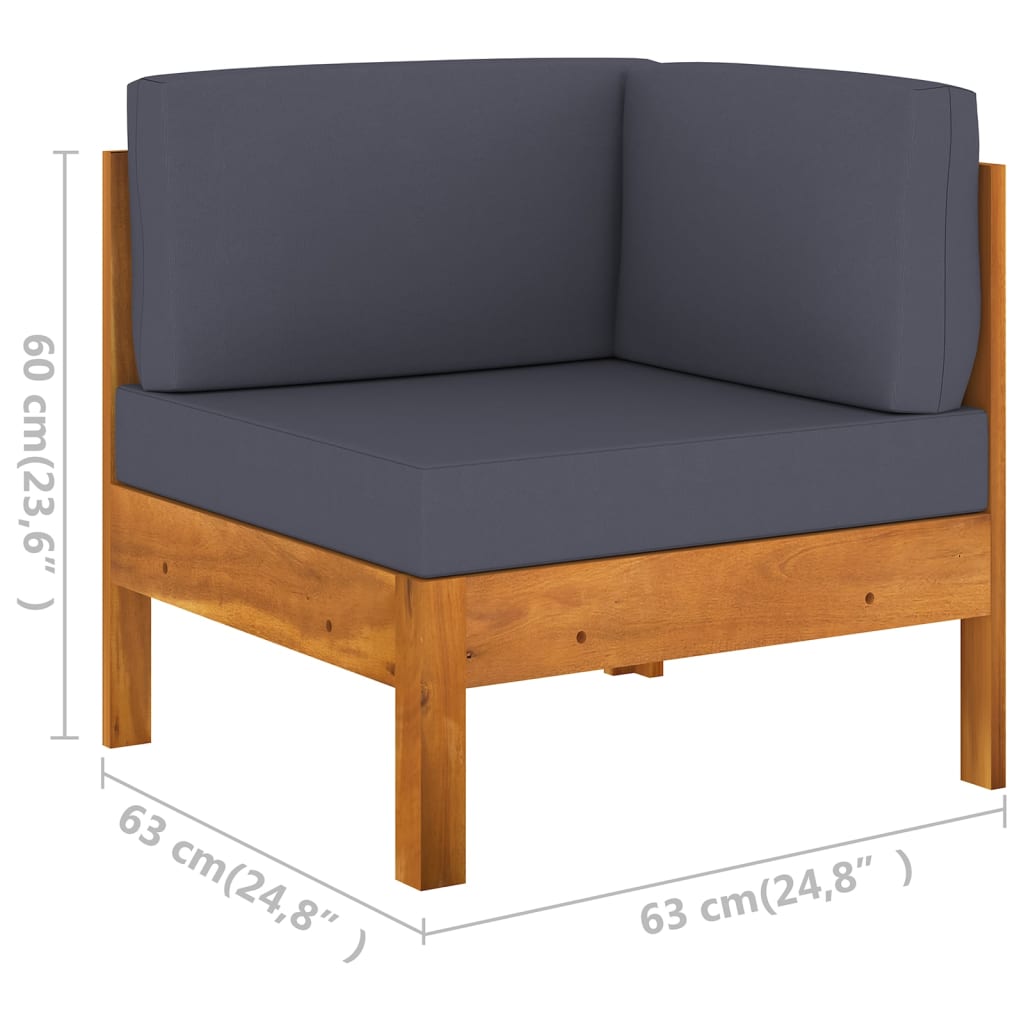 7 pcs conj. lounge de jardim c/ almofadões cinza-escuro acácia - Image 11