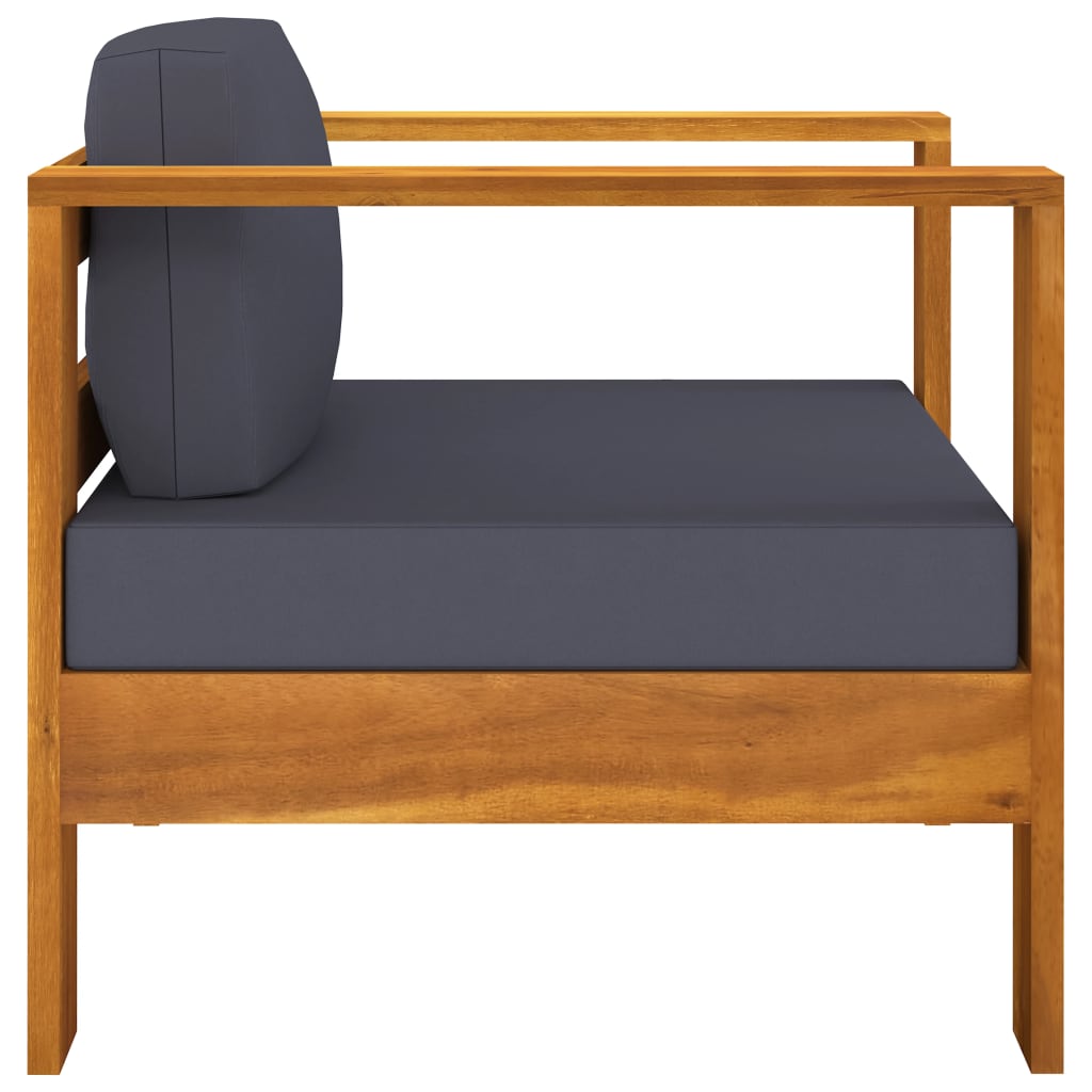 7 pcs conj. lounge de jardim c/ almofadões cinza-escuro acácia - Image 4