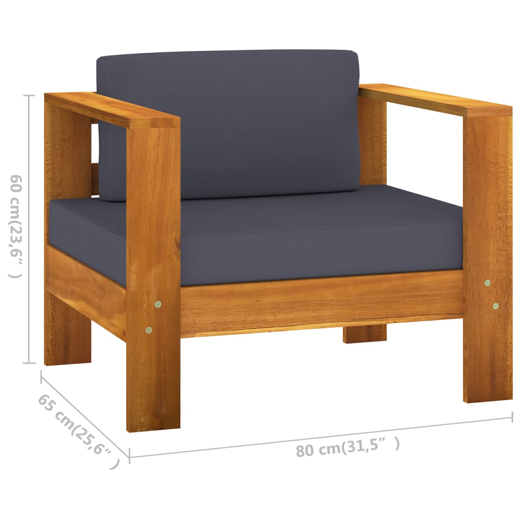 7 pcs conj. lounge de jardim c/ almofadões cinza-escuro acácia - Image 10