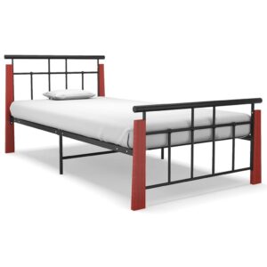 Estrutura de cama 100x200 cm metal/madeira de carvalho maciça