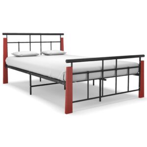 Estrutura de cama 120x200 cm metal/madeira de carvalho maciça