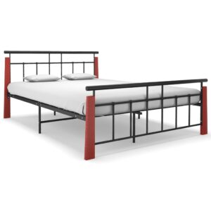 Estrutura de cama 140x200 cm metal/madeira de carvalho maciça