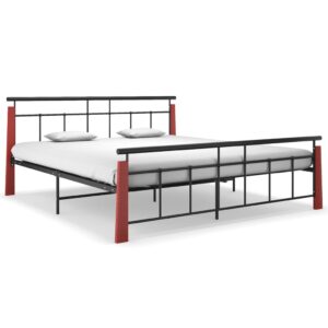 Estrutura de cama 180x200 cm metal e madeira de carvalho maciça