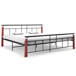 Estrutura de cama 200x200 cm metal/madeira de carvalho maciça