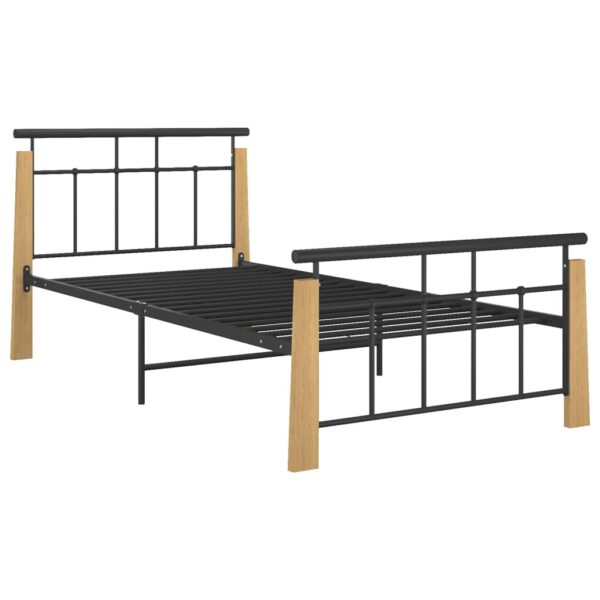 Estrutura de cama 100x200 cm metal/madeira de carvalho maciça - Image 2