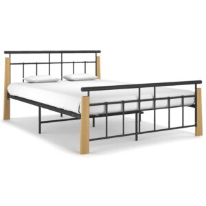 Estrutura de cama 140x200 cm metal/madeira de carvalho maciça