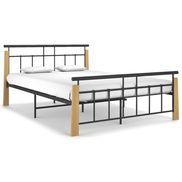 Estrutura de cama 140x200 cm metal/madeira de carvalho maciça