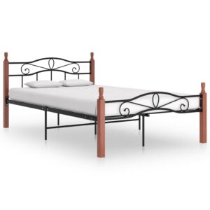 Estrutura de cama 120x200cm metal/madeira carvalho maciça preto