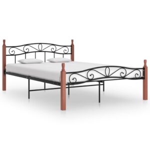Estrutura de cama 140x200cm metal/madeira carvalho maciça preto