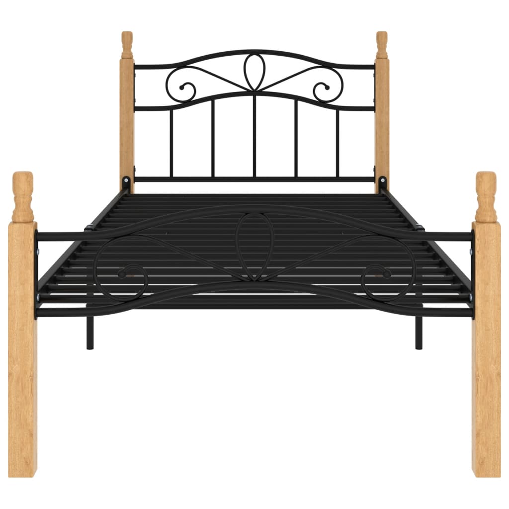 Estrutura de cama 100x200cm metal/madeira carvalho maciça preto - Image 3