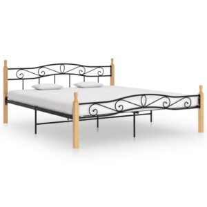 Estrutura de cama 180x200cm metal/madeira carvalho maciça preto