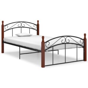 Estrutura de cama 120x200cm metal/madeira carvalho maciça preto