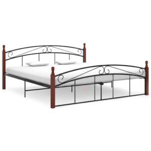 Estrutura de cama 180x200cm metal/madeira carvalho maciça preto