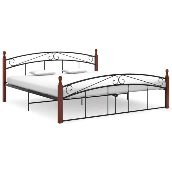 Estrutura de cama 180x200cm metal/madeira carvalho maciça preto