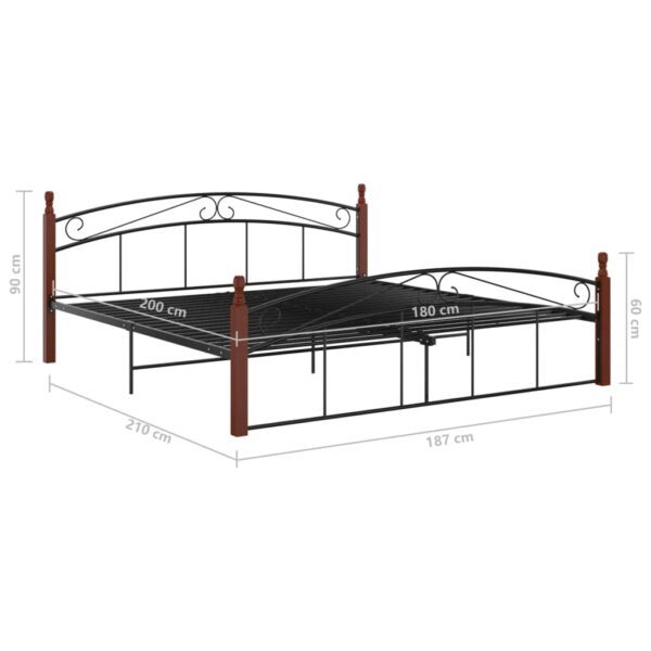 Estrutura de cama 180x200cm metal/madeira carvalho maciça preto - Image 6