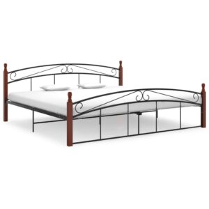 Estrutura de cama 200x200cm metal/madeira carvalho maciça preto