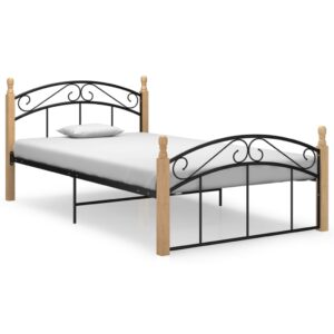 Estrutura de cama 120x200cm metal/madeira carvalho maciça preto