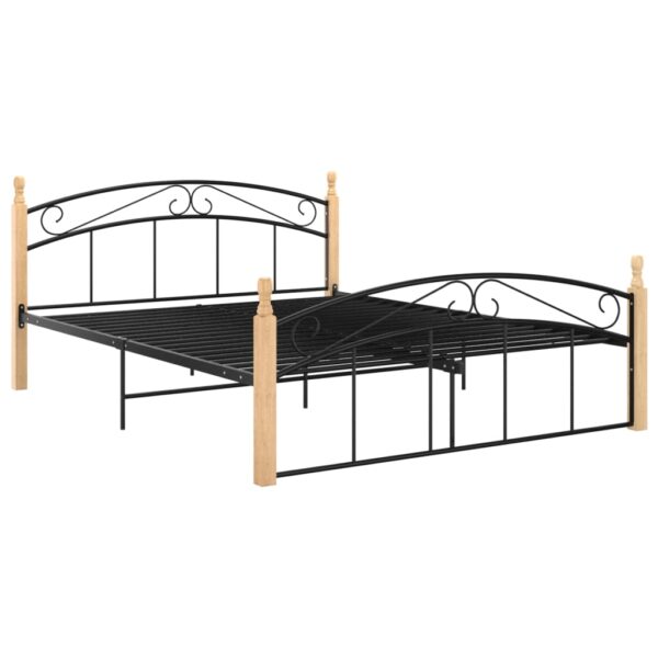 Estrutura de cama 140x200cm metal/madeira carvalho maciça preto - Image 3