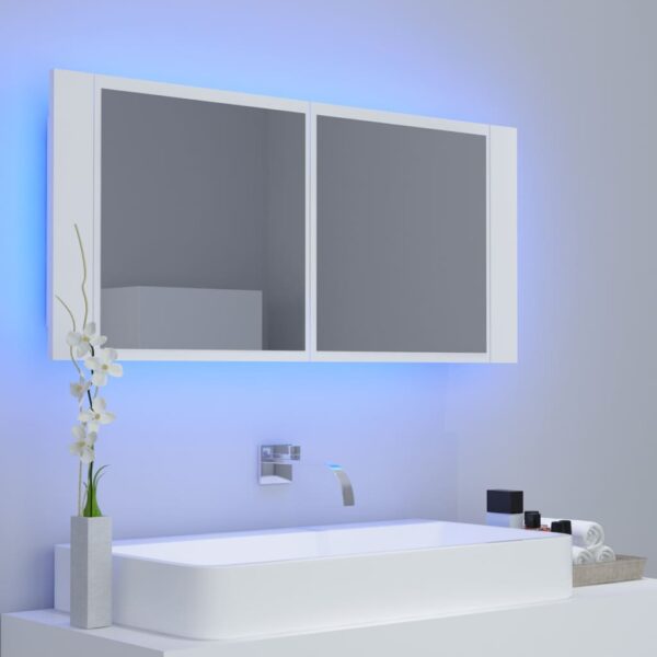 Armário espelhado casa de banho LED 100x12x45cm acrílico branco - Image 8