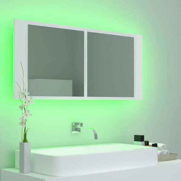 Armário espelhado casa de banho LED 100x12x45cm acrílico branco - Image 9
