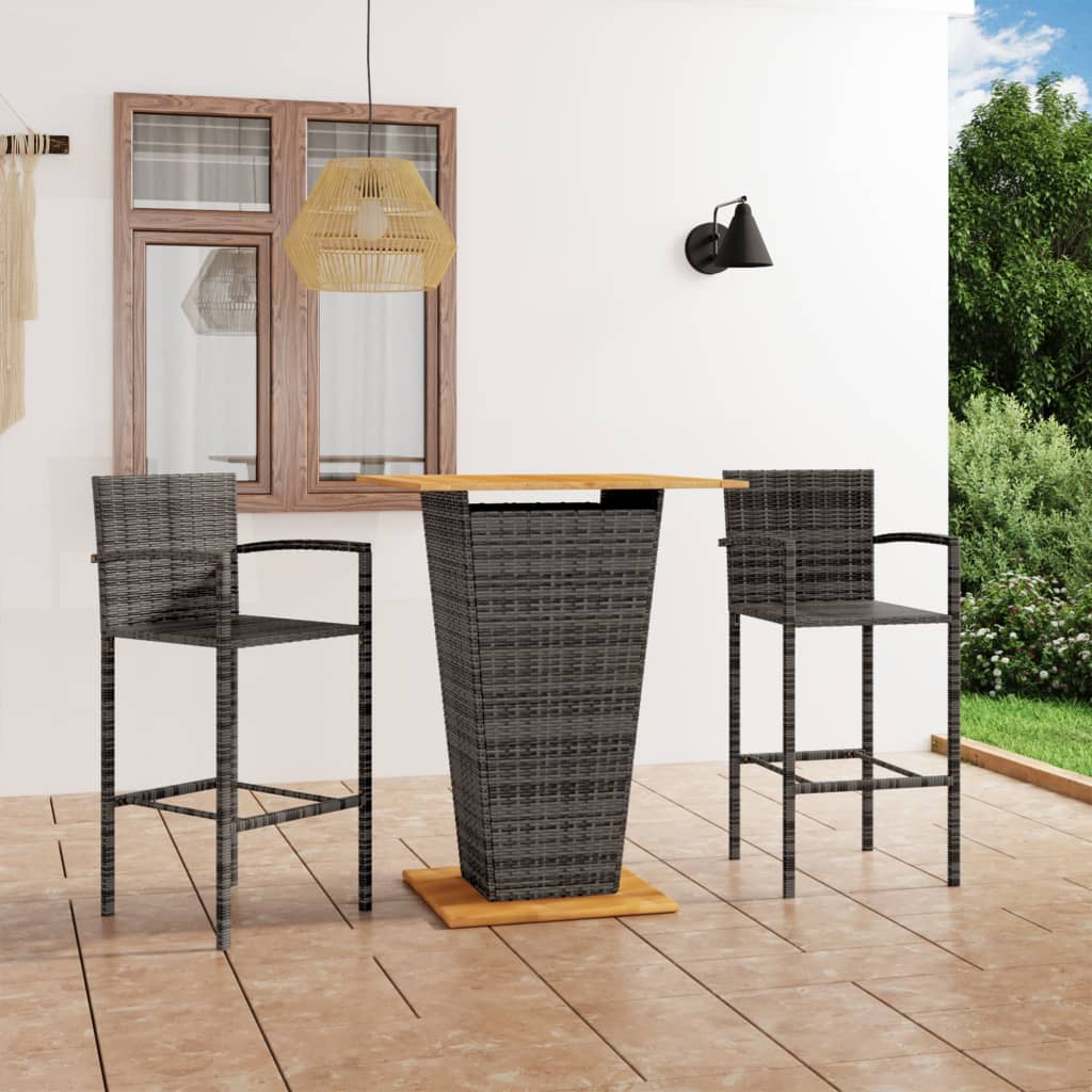 3 pcs conjunto de bar para jardim cinzento