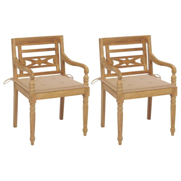 Cadeiras Batávia c/ almofadões bege 2 pcs teca maciça
