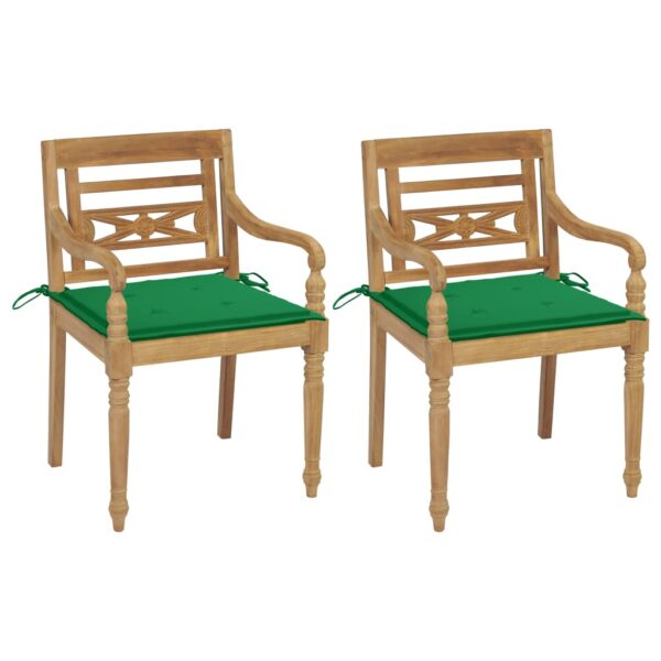 Cadeiras Batávia c/ almofadões verde 2 pcs teca maciça