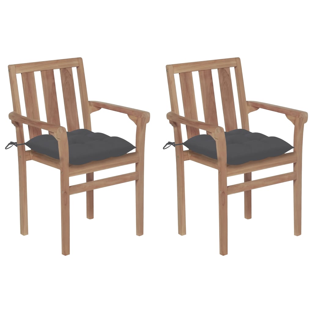 Cadeiras de jardim c/ almofadões antracite 2 pcs teca maciça