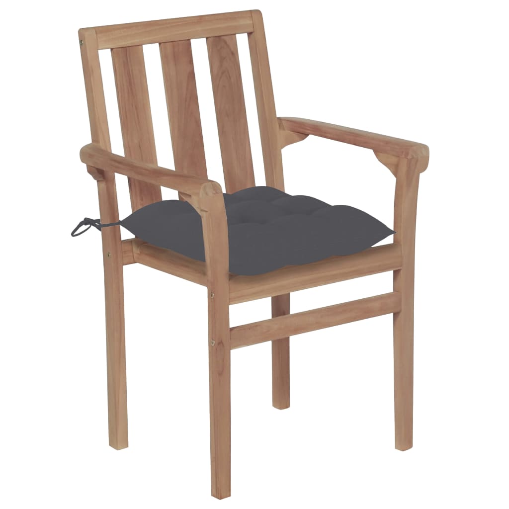 Cadeiras de jardim c/ almofadões antracite 2 pcs teca maciça - Image 2