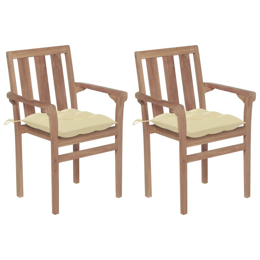 Cadeiras de jardim c/ almofadões branco creme 2 pcs teca maciça