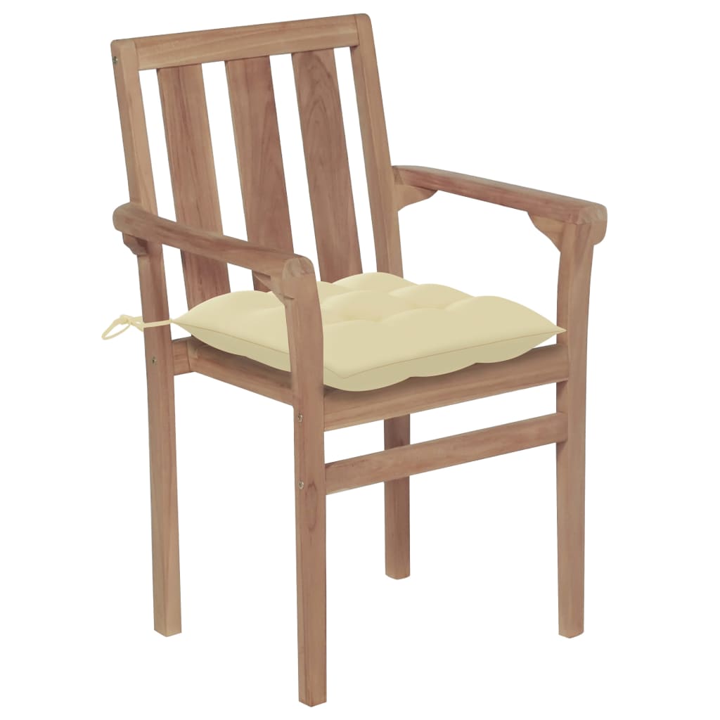 Cadeiras de jardim c/ almofadões branco creme 2 pcs teca maciça - Image 2