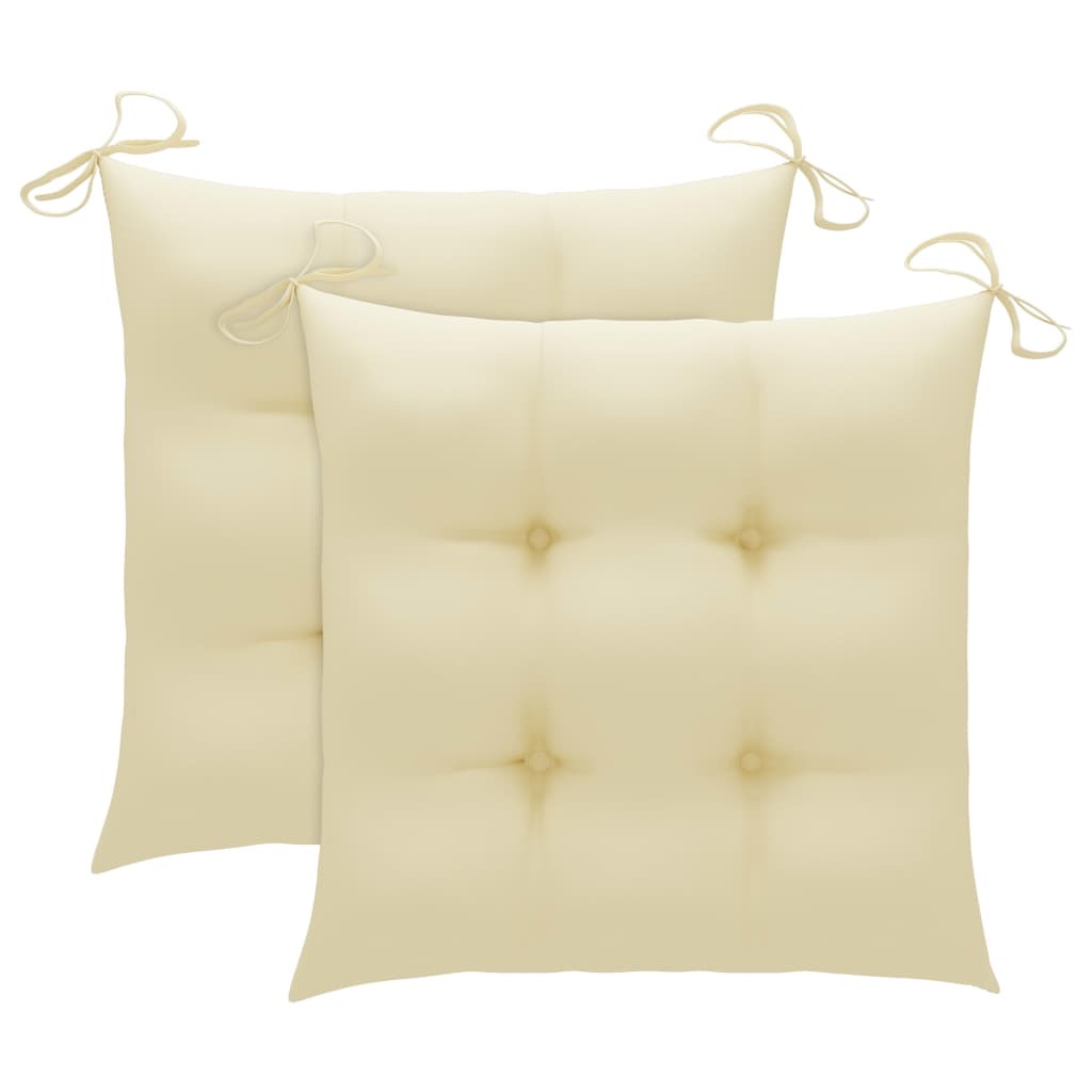 Cadeiras de jardim c/ almofadões branco creme 2 pcs teca maciça - Image 7