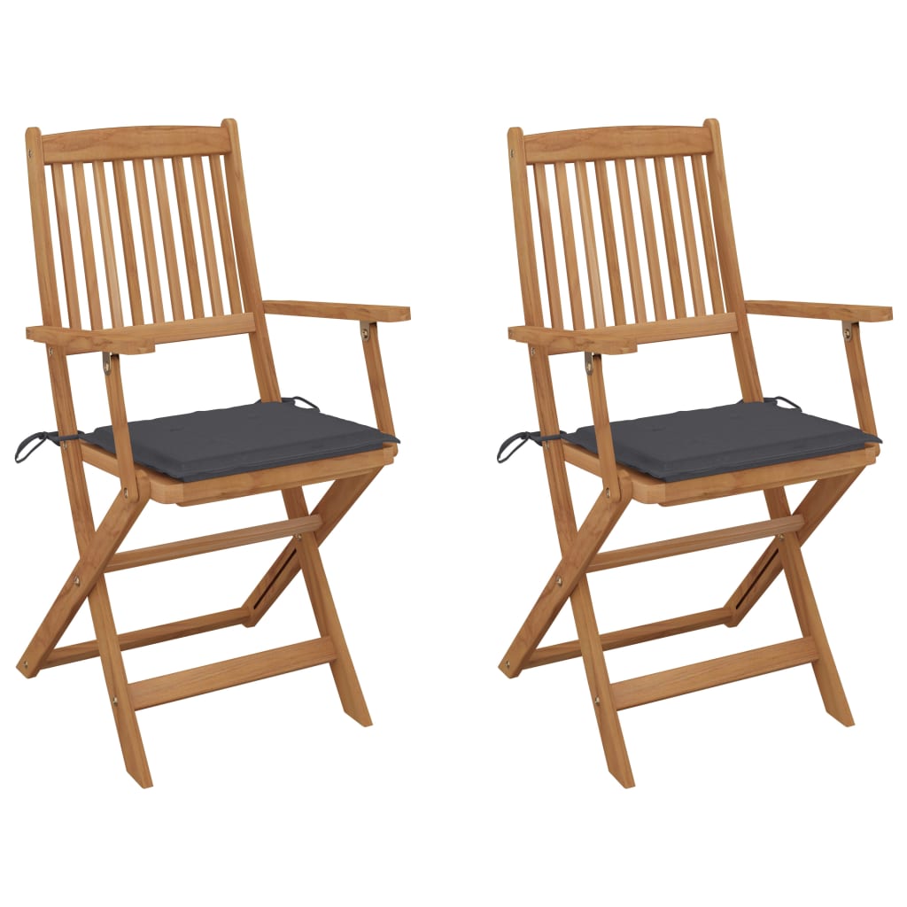 Cadeiras de jardim dobráveis c/ almofadões 2 pcs acácia maciça