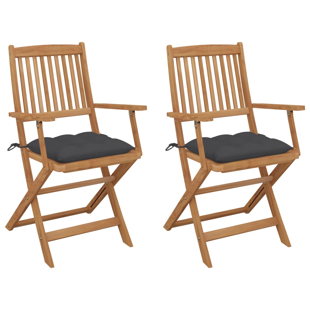 Cadeiras de jardim dobráveis c/ almofadões 2 pcs acácia maciça