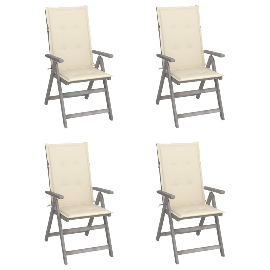 Cadeiras jardim reclináveis c/ almofadões 4 pcs acácia maciça