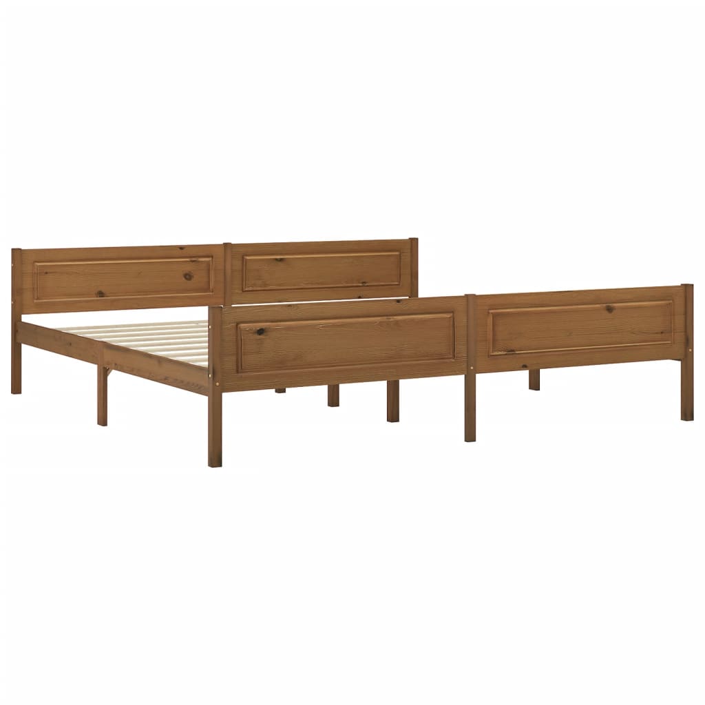 Estrutura de cama 200x200 cm pinho maciço castanho mel - Image 2