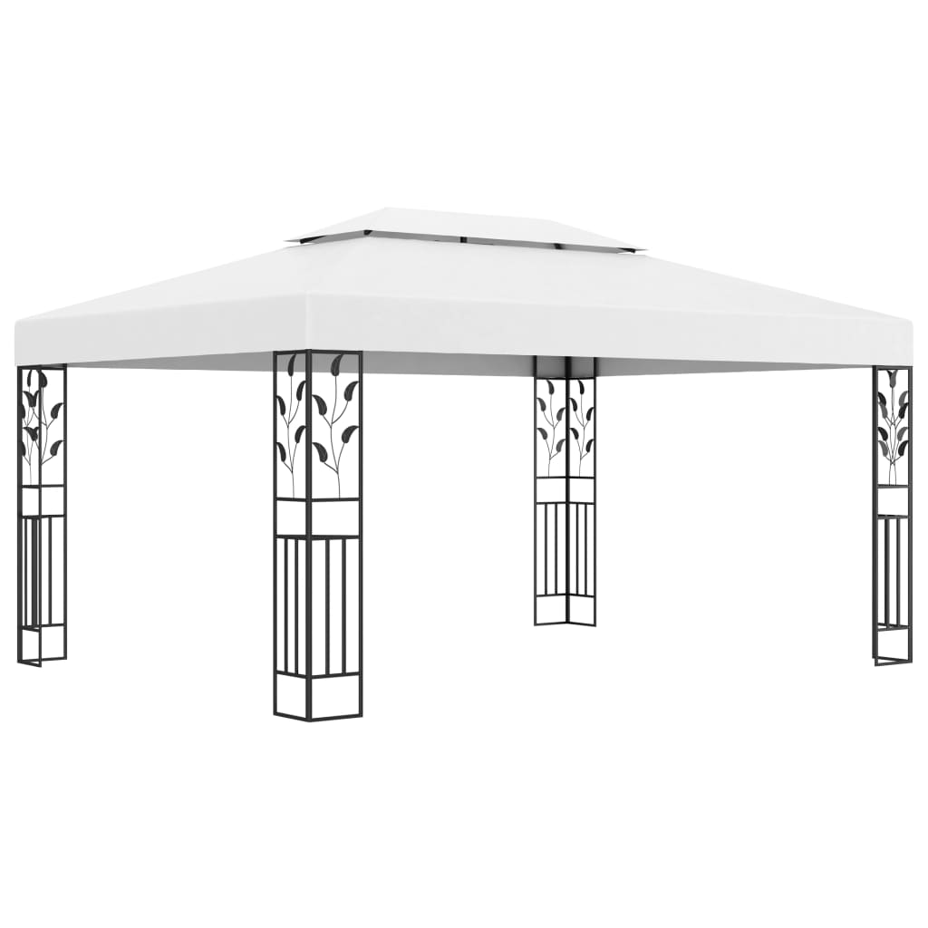 Gazebo com toldo duplo e cordões de luzes LED 3x4 m branco - Image 2