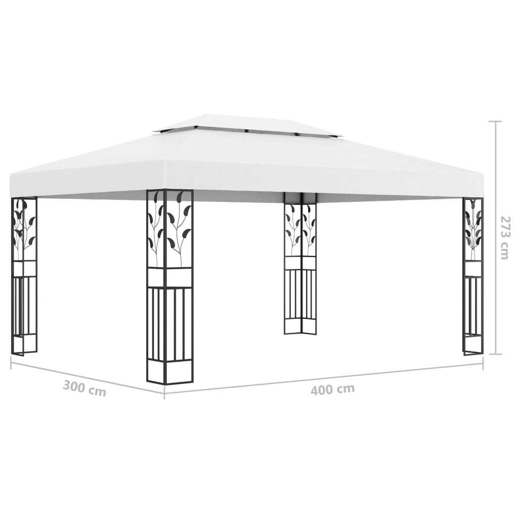 Gazebo com toldo duplo e cordões de luzes LED 3x4 m branco - Image 9