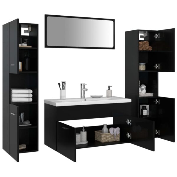 Conjunto de móveis de casa de banho derivados de madeira preto - Image 2