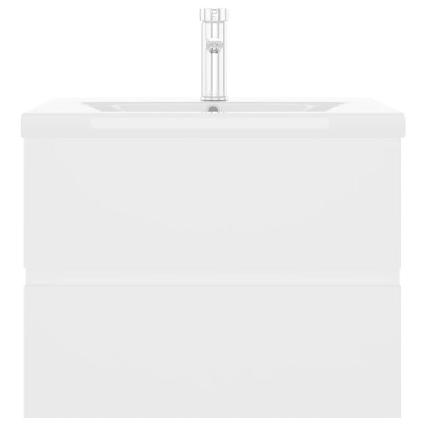 Armário de lavatório c/ lavatório embutido contraplacado branco - Image 3