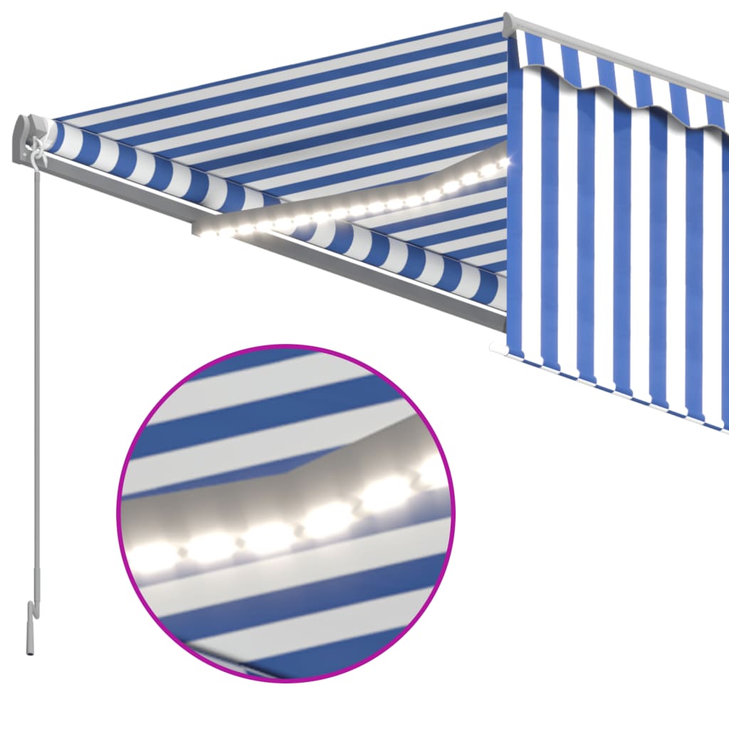 Toldo automático c/ estore/LED/sensor de vento 4x3m azul/branco - Image 4