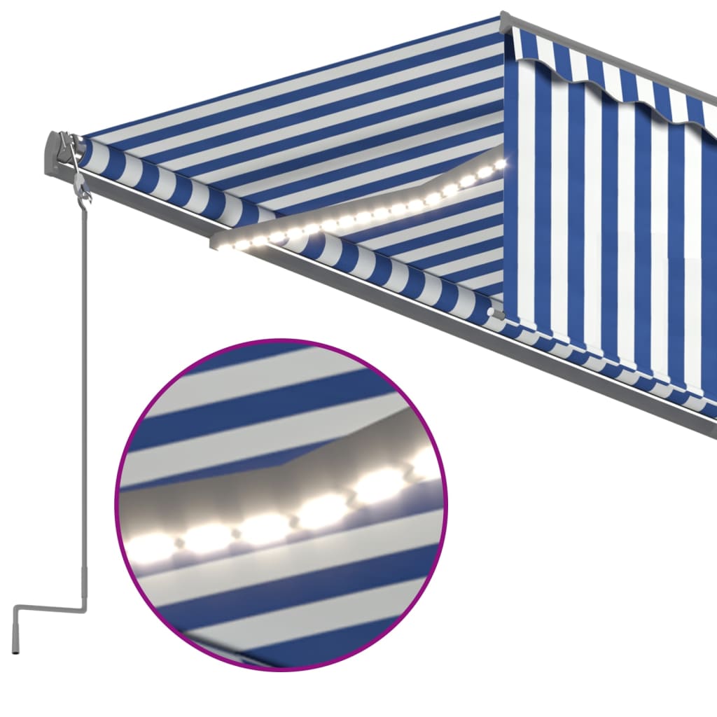 Toldo retrátil manual com estore/LED 6x3 m azul e branco - Image 4