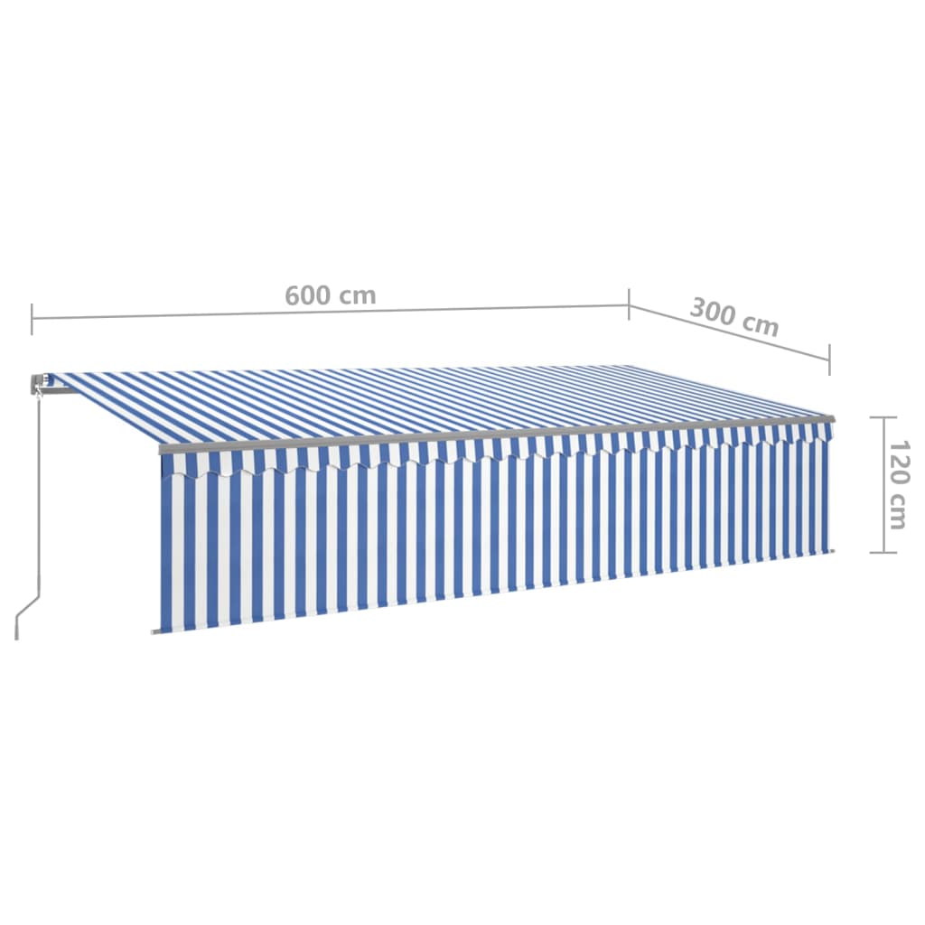 Toldo retrátil manual com estore/LED 6x3 m azul e branco - Image 6