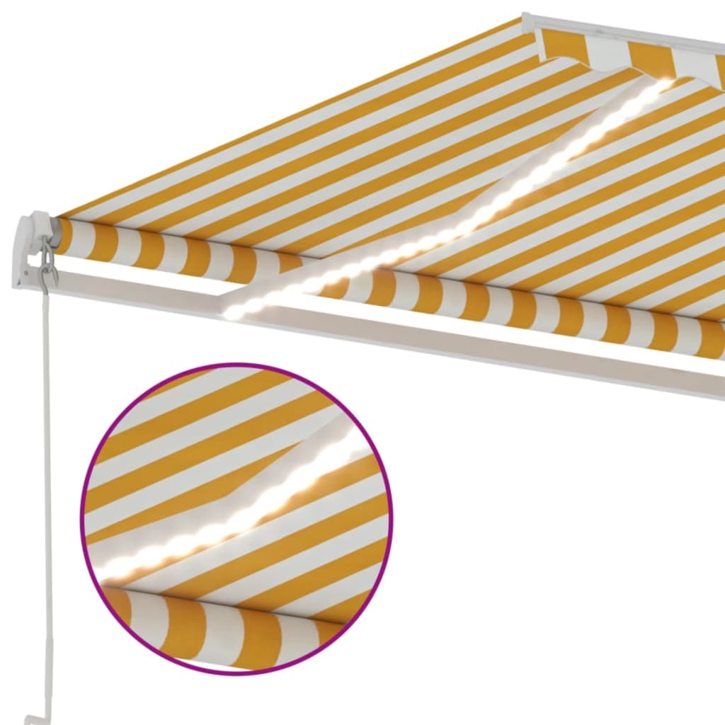 Toldo retrátil manual com LED 500x300 cm amarelo e branco - Image 6