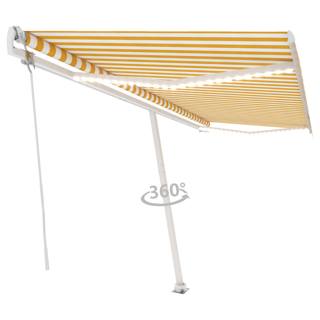 Toldo autom. LED e sensor de vento 500x300 cm amarelo/branco - Image 2