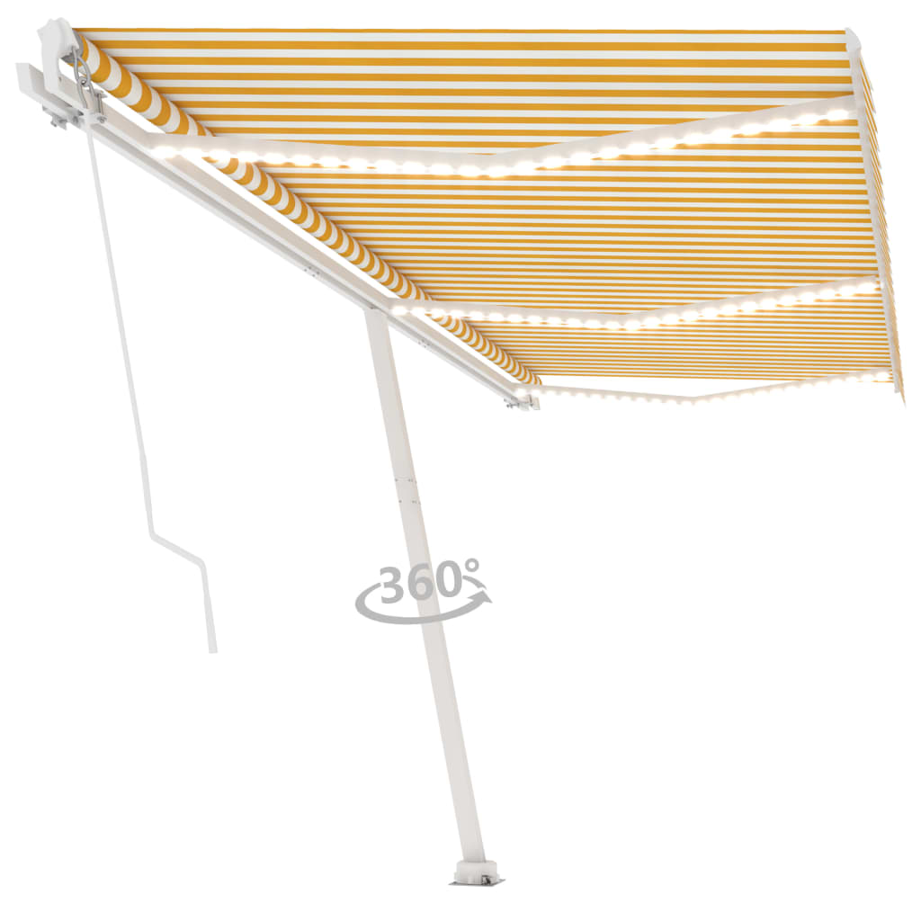 Toldo retrátil manual com LED 600x350 cm amarelo e branco - Image 2