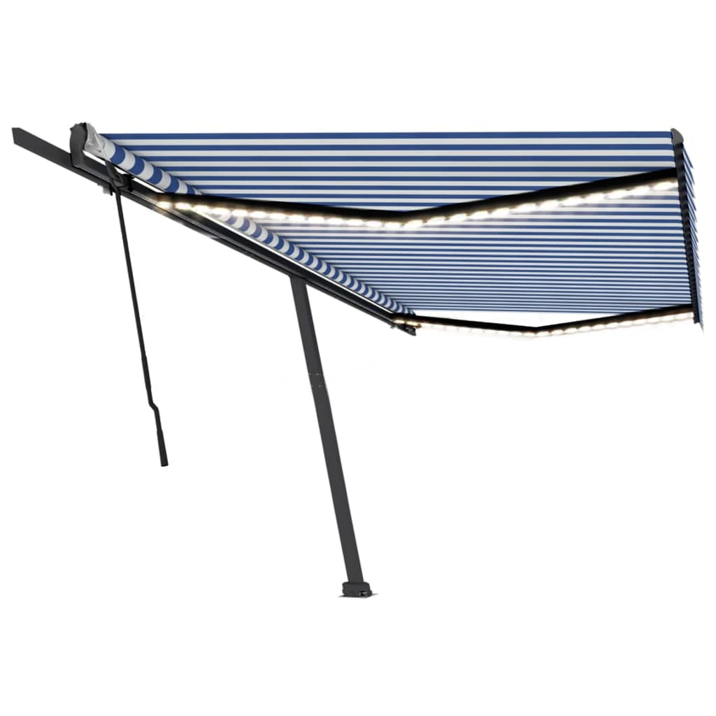Toldo retrátil manual com LED 500x300 cm azul e branco - Image 2
