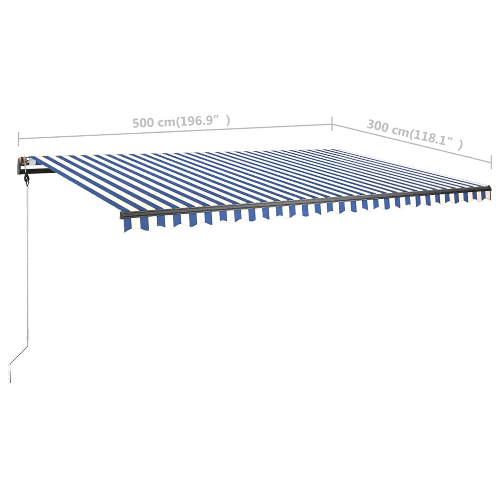 Toldo retrátil manual com LED 500x300 cm azul e branco - Image 12