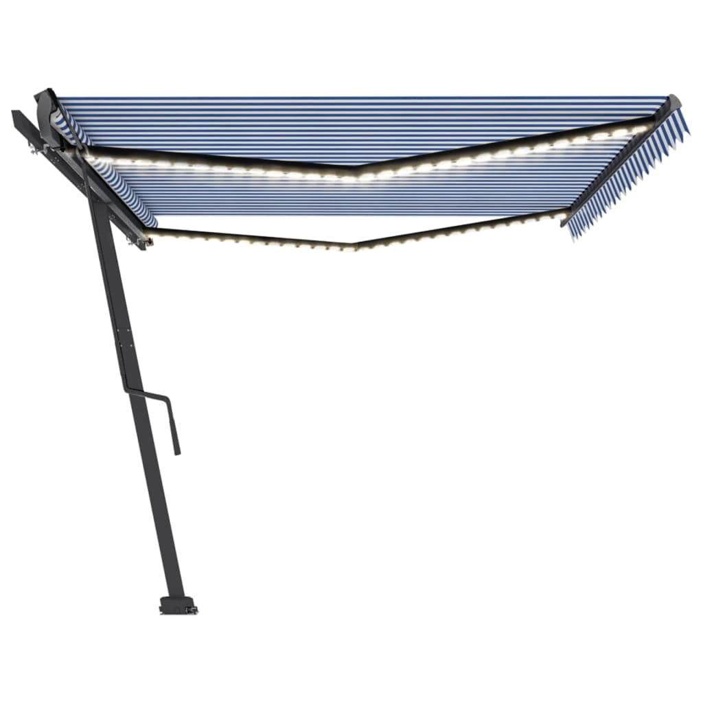 Toldo retrátil manual com LED 500x300 cm azul e branco - Image 5