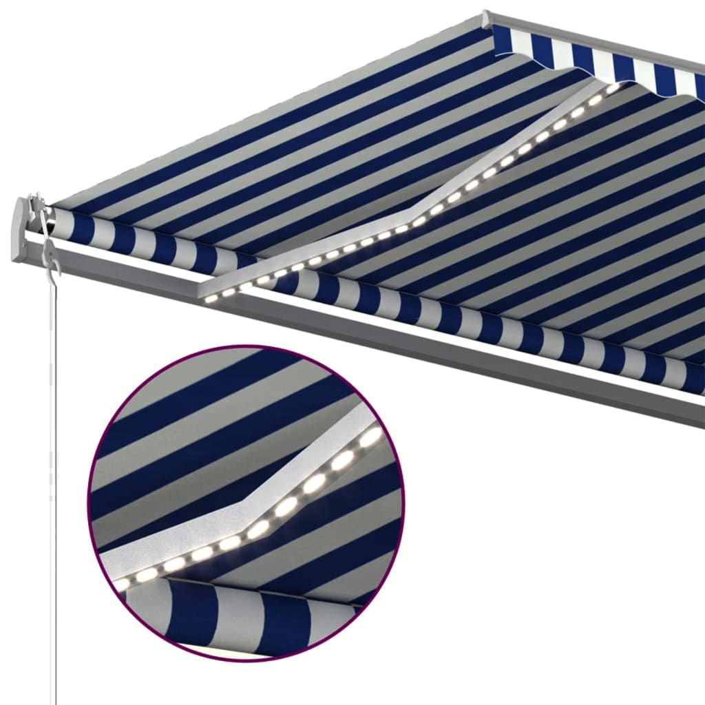 Toldo retrátil manual com LED 500x300 cm azul e branco - Image 7